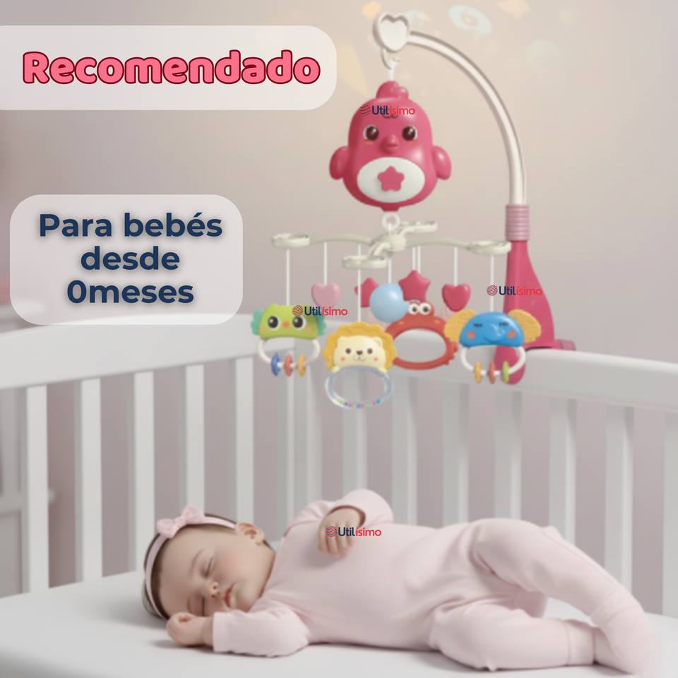 Móvil Giratorio Musical Proyector Bebé Niña Rosado
