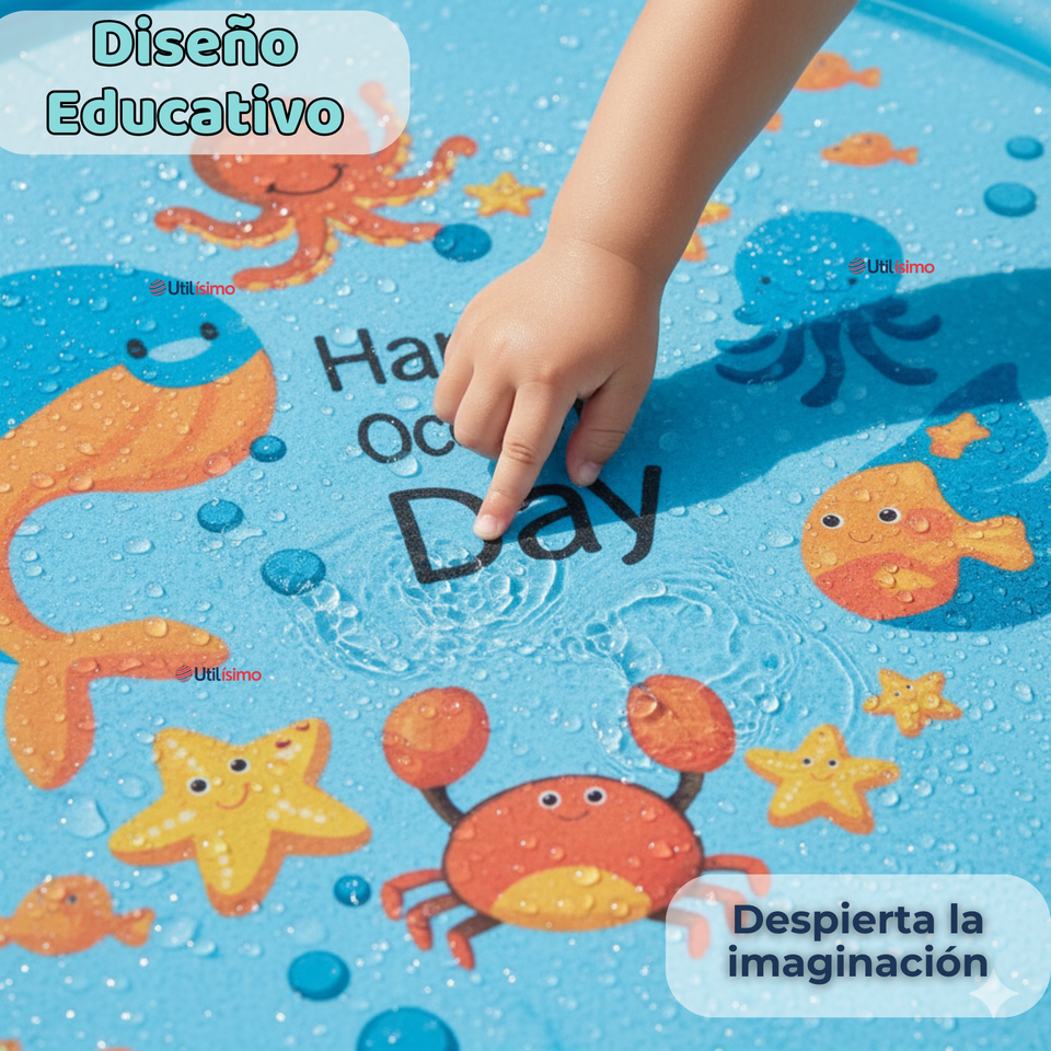 Alfombra De Agua Piscina A Chorros Cascada Niños Color Celeste 170cm