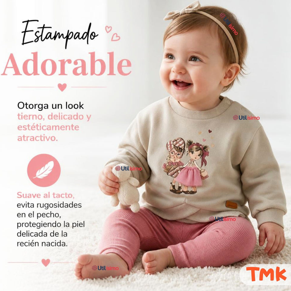 Conjunto 2 Piezas Polerón y Pantalón Buzo 100% Algodón Tedmimak Bebé Niña Pretty