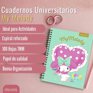 Pack 5 Cuadernos Universitarios My Melody 100 Hojas Proarte Diseño Surtido