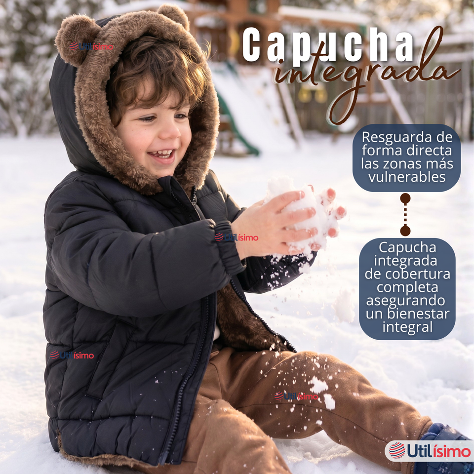 Parka Osito Con Capucha Manga Larga Negro Niño Infantil