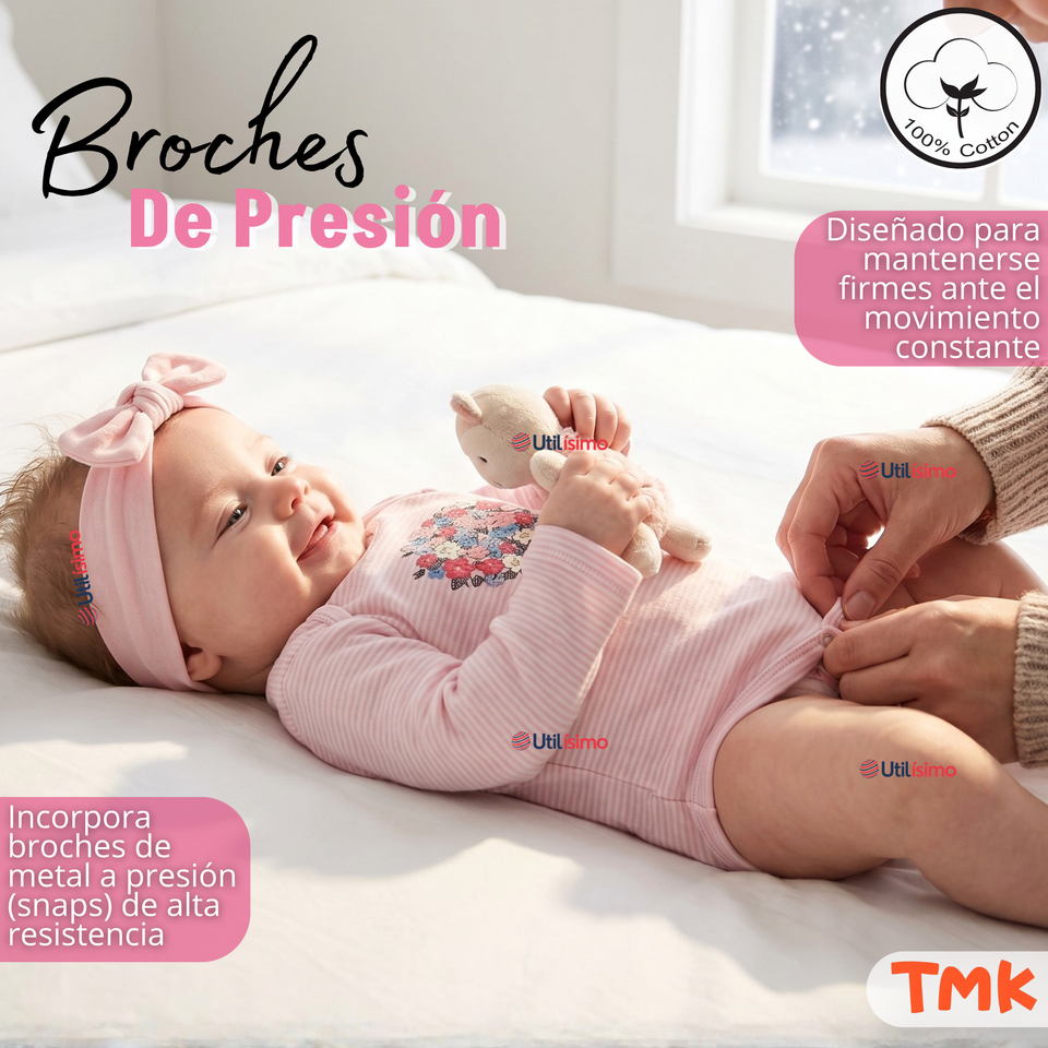 Pack 5 Bodys Manga Larga 100% Algodón Tedmimak Pink Blossom Bebé Niña