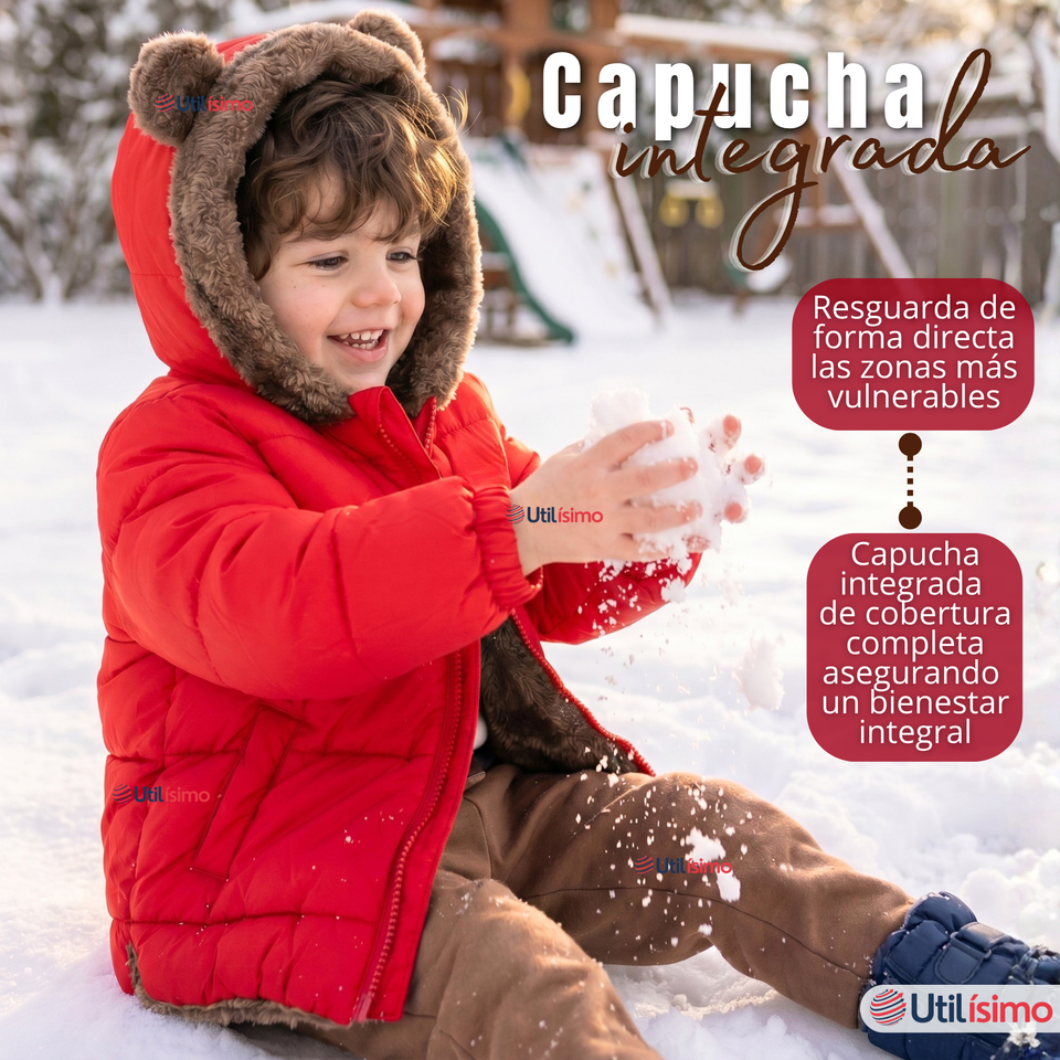 Parka Osito Con Capucha Manga Larga Rojo Niño Infantil