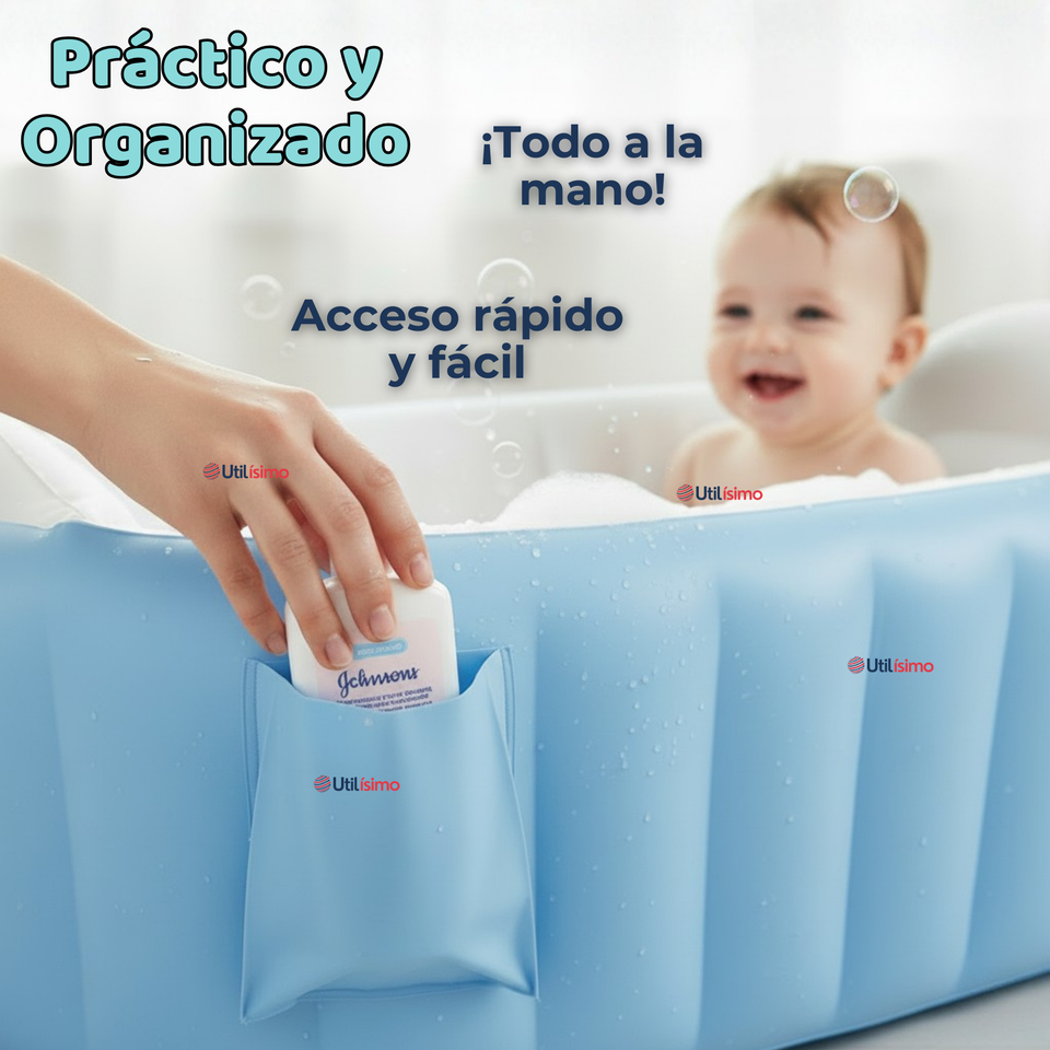 Bañera Inflable Plegable Portátil Para Bebés Con Bomba Aire Niño Azul