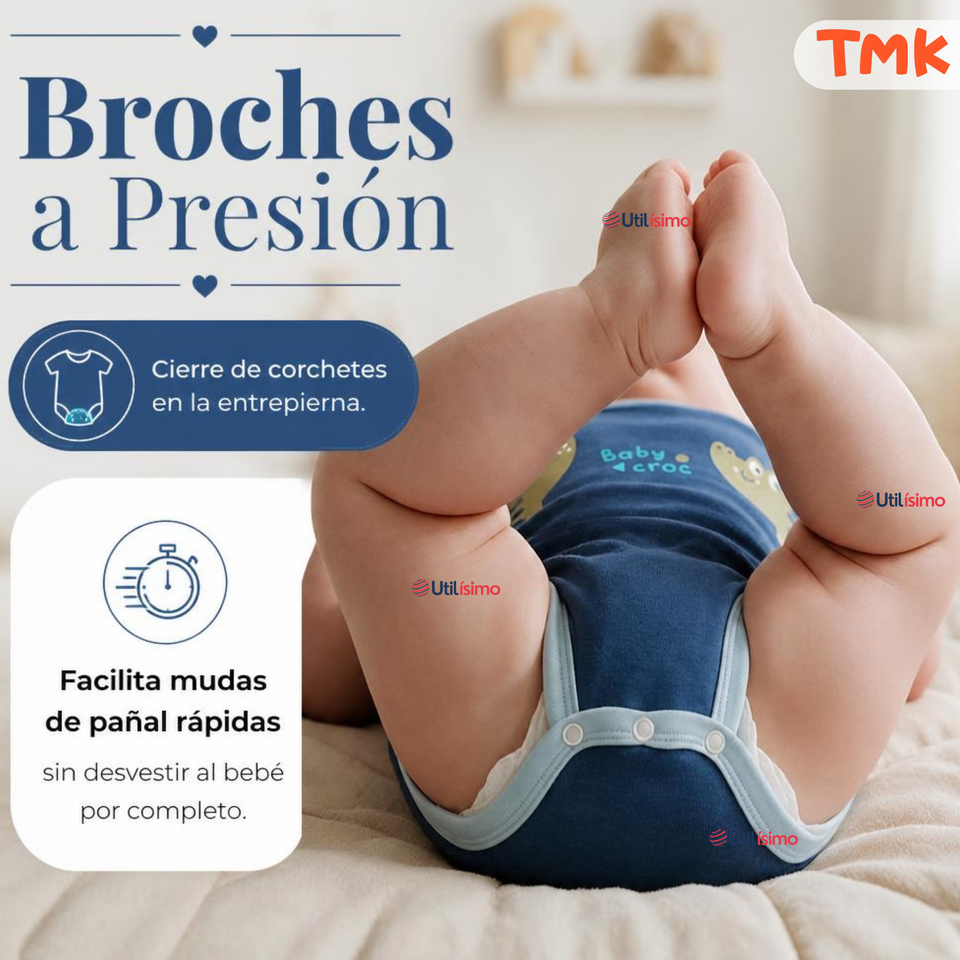 Pack 5 Bodys Manga Corta %100 Algodón Tedmimak Niño Blue Croc Jungle