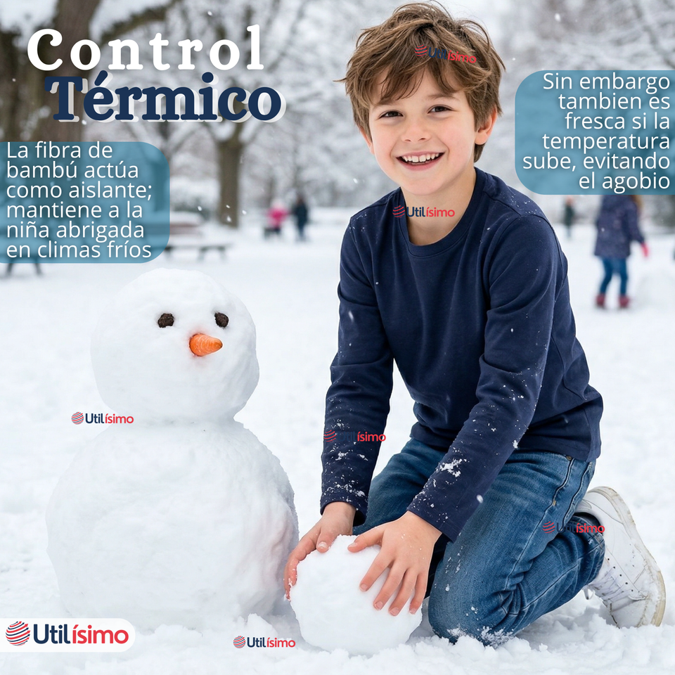 Pack 6 Poleras Camisetas Bambú Cuello Redondo Primera Capa Manga Larga Colores Surtido Niño