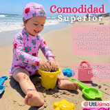 Traje de Baño Enterito Cremallera Manga Larga Con Gorro Niña 1 a 6 años Pink Flowers