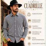 Camisa Cuadrille Huaso Hombre Blanco Azul  Regular Fit Fiestas Patrias