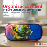 Mochila Escolar Con Ruedas Desmontables Diseño 3D + Estuche + Lonchera Niño Poliéster Dinosaur