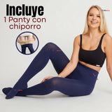 Calza Panty Con Chiporro Mujer Elasticada Azul Marino