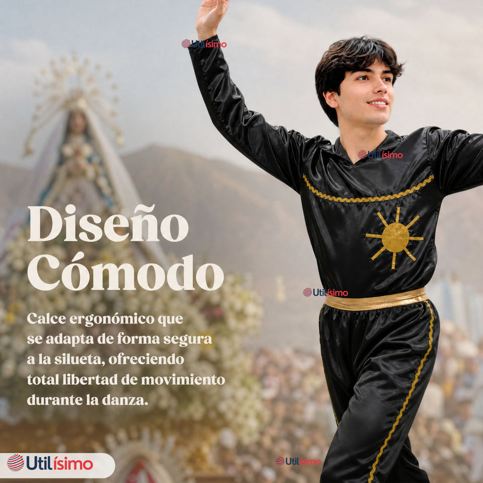 Traje Típico Caporal Negro Danza Tradicional Fiestas Patrias