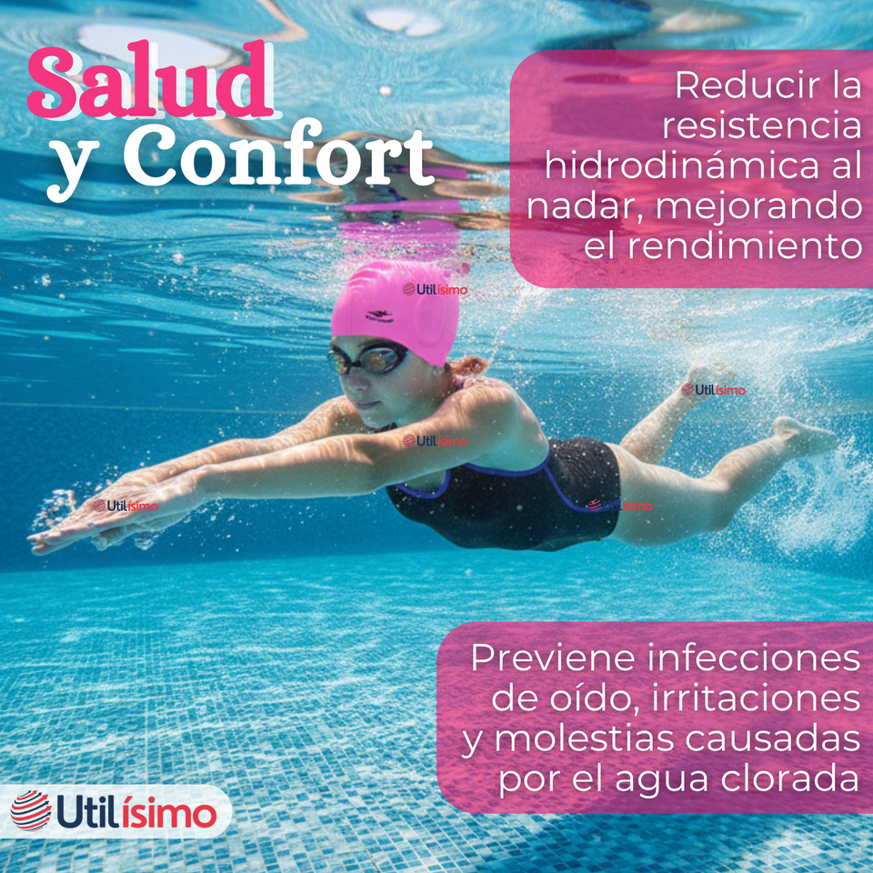 Gorro Natación Baño Con Protector De Orejas Silicona Color Rosado 12 años en adelante