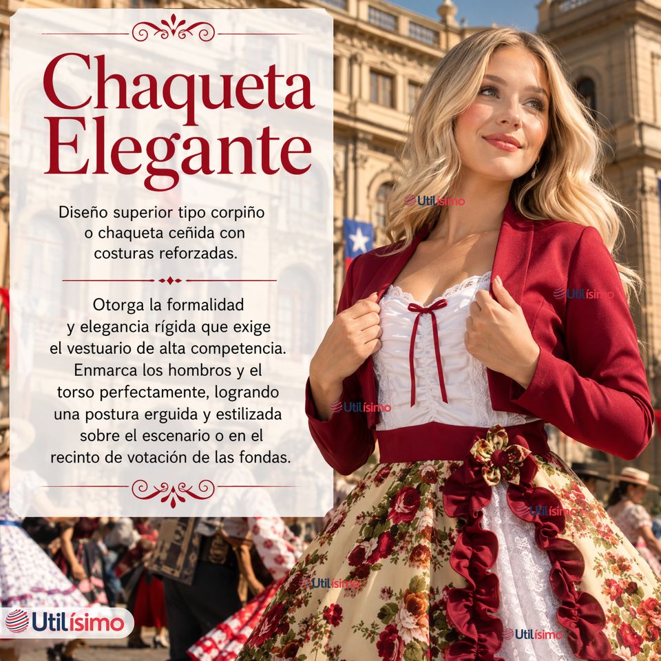 Vestido Chinita Huasa Mujer 2 Piezas Burdeo Floreado Cueca Fiestas Patrias