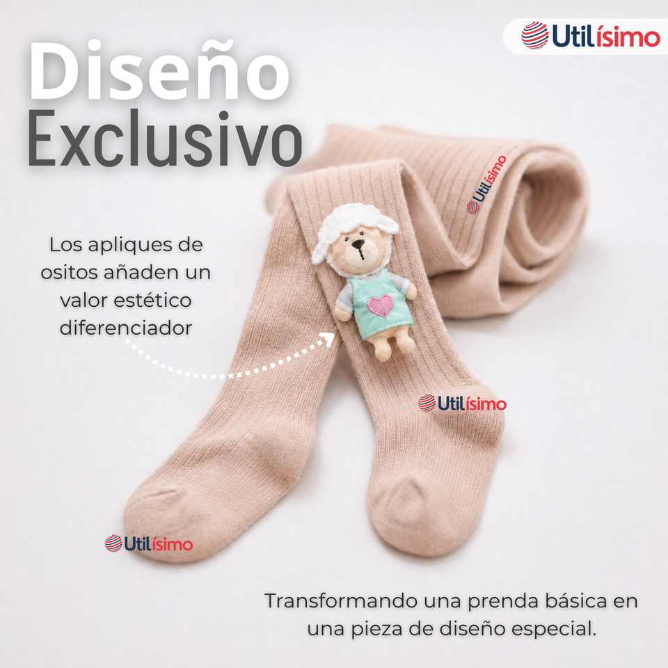 Panty 3D Osito Beige Tejida Niña Ballerina 78% Algodón Premium