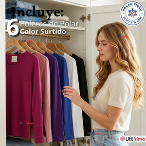 Pack 6 Camisetas Poleras Polar Primera Capa Manga Larga Colores Surtidos Mujer