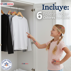 Pack 6 Poleras Camisetas Polar Primera Capa Cuello Redondo Manga Larga Colores Surtido Niña