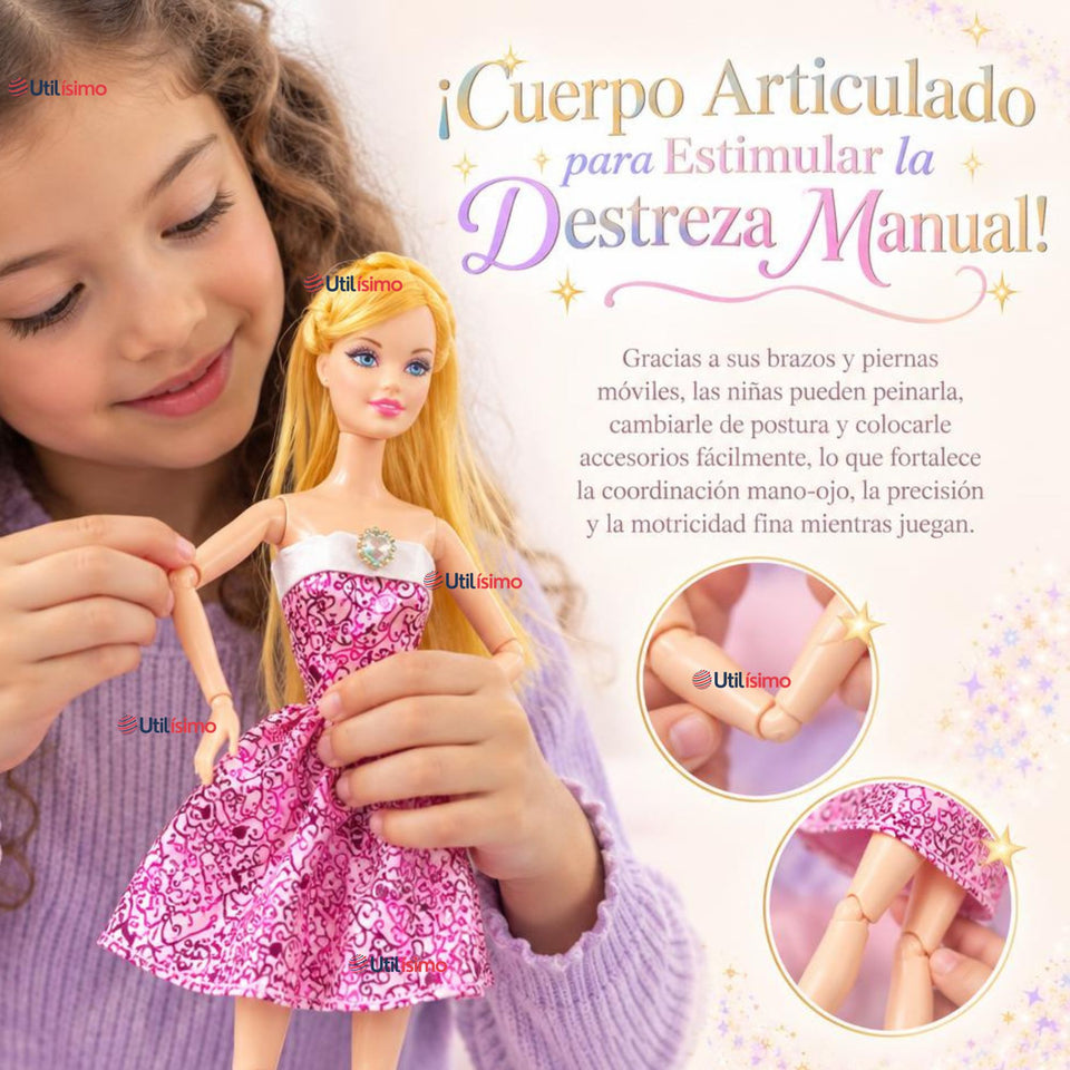 Juguete Muñeca Fashion Articulada Tocador y Accesorios