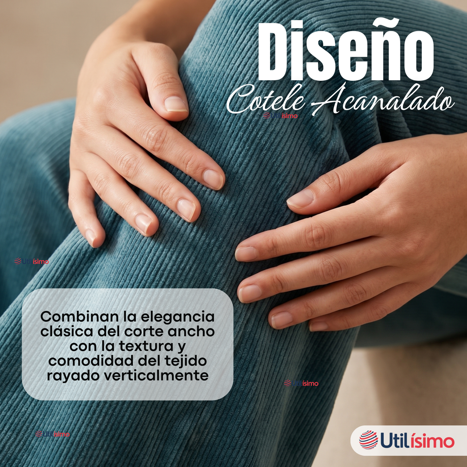 Pantalón Cotelé Palazzo Polar Con Chiporro Elasticado Térmico Verde Agua
