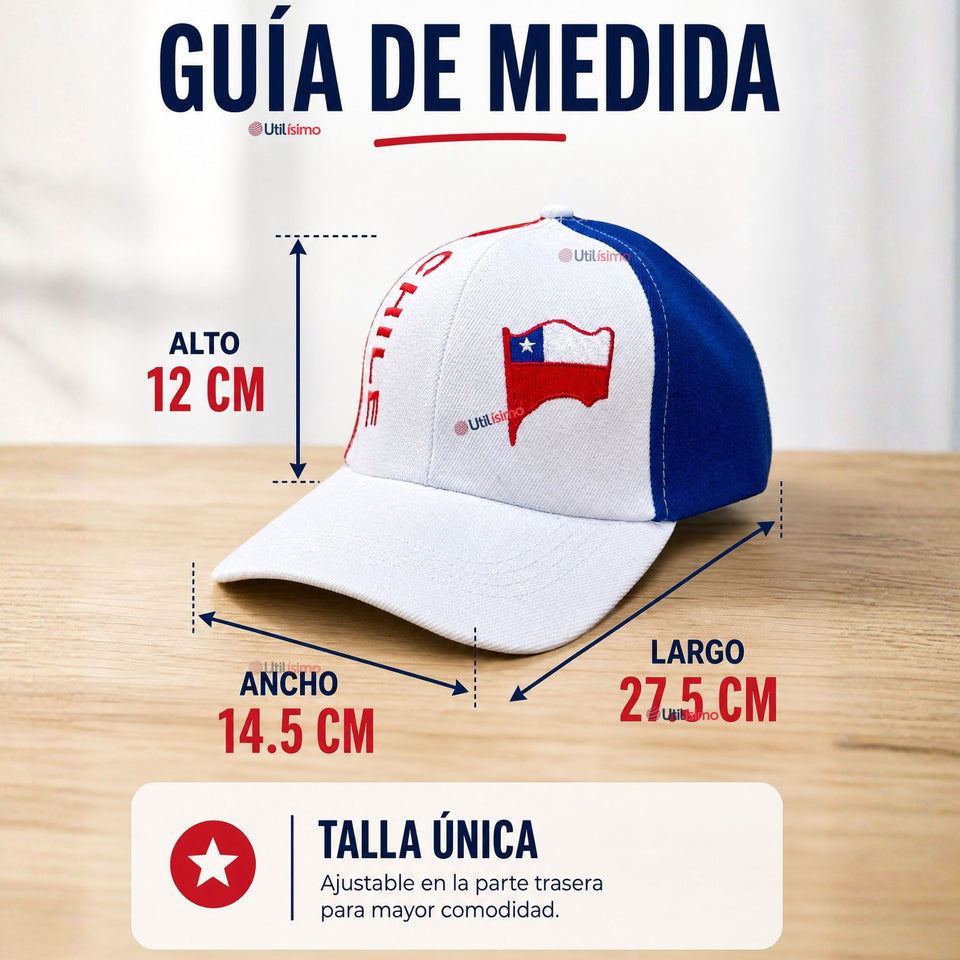 Jockey Gorro Mujer Bandera De Chile Bordado Tricolor