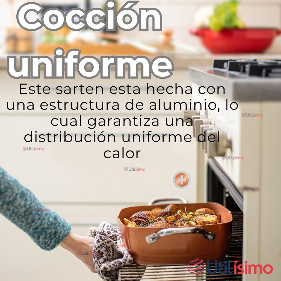 Sartén Antiadherente De Cobre Multiuso 3 en 1 Cesta Para Freír Vaporera