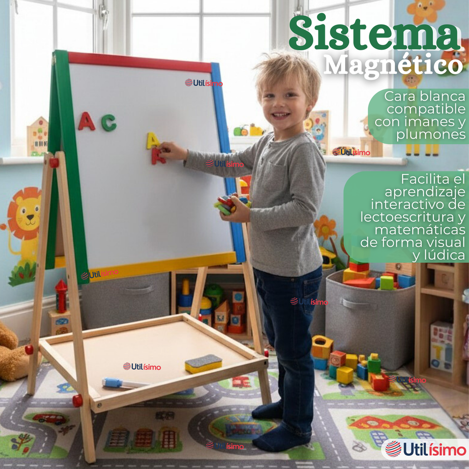 Pizarra Infantil 2 en 1 Tiza Plumon Magnética Estilo Montessori 64cm