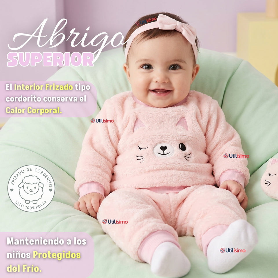 Conjunto Buzo Polerón Frizado Niñas Bebes Corderito Liso 2 Piezas
