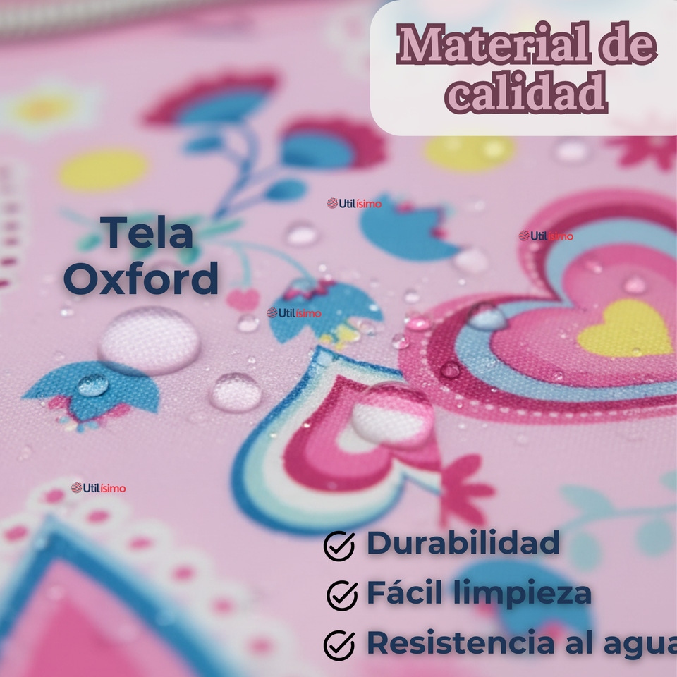 Mochila Escolar Con Estuche 43cm Tela Oxford Impermeable Niña