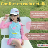 Traje De Baño Manga Larga y Pantalón Corto Con Falda Niña 2 a 7 años Pink Flamingo