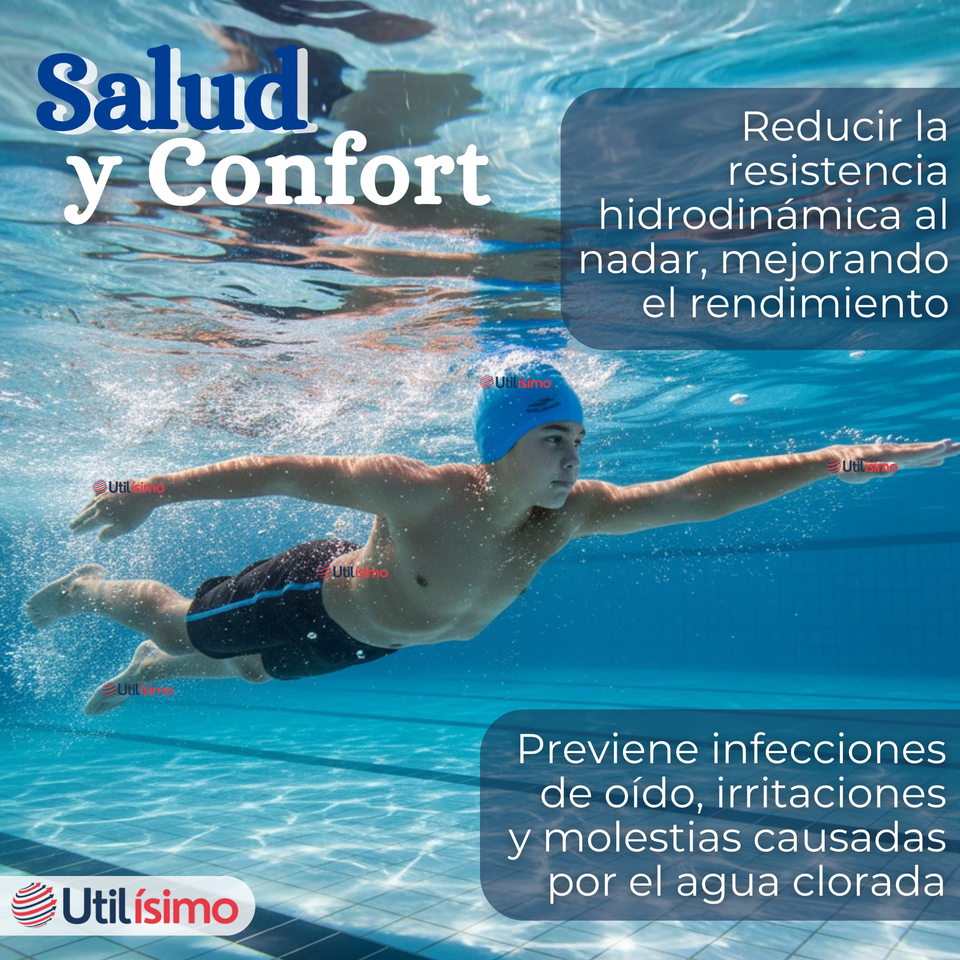 Gorro Gorra Natación Con Protector De Orejas Silicona Azul 12 años En Adelante