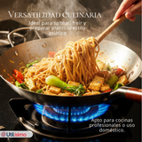 Sartén Wok De Hierro Concavo Con Mango 34cm Plateado