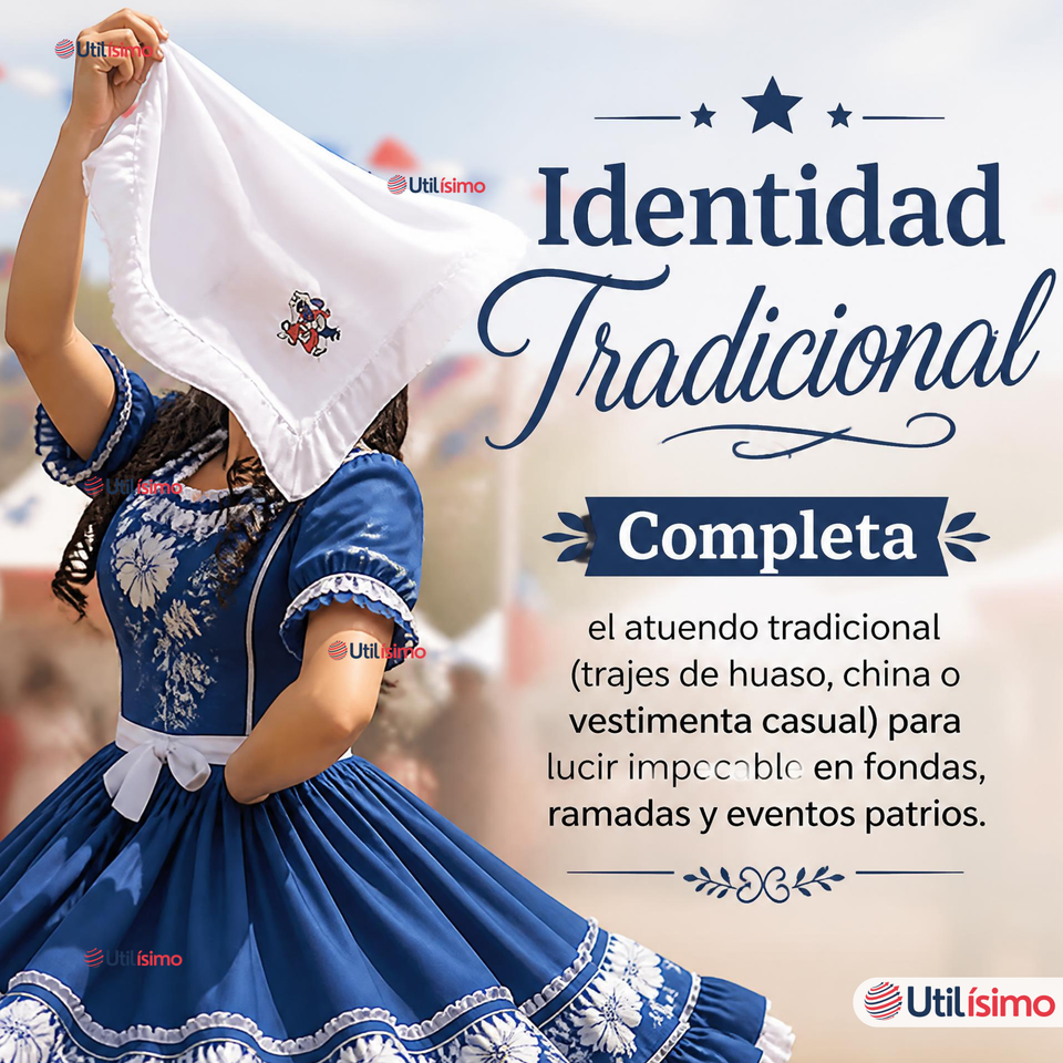 Pañuelo Baile Cueca 28cm Con Vuelo Pareja Bailando Algodón Fiestas Patrias