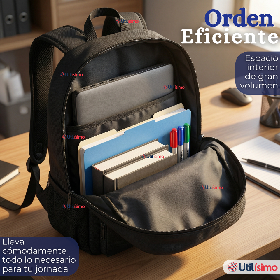 Mochila Ejecutiva Notebook Escolar Impermeable Resistente Viaje Cabina 44cm Negro 20L
