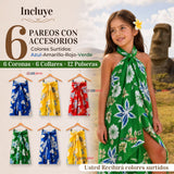 Pack 6 Trajes Páscuense Pareo Hawaiano Surtido Niña Con Accesorios