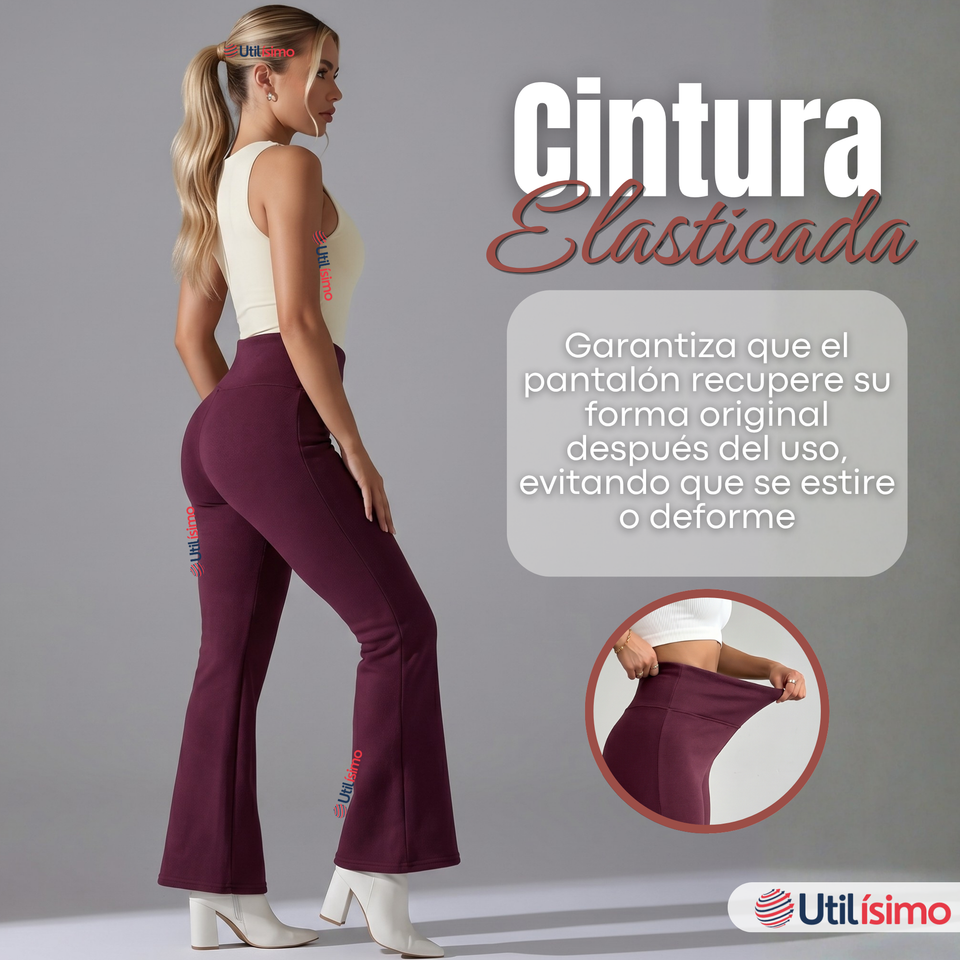 Calza Polar Con Chiporro Palazzo Mujer Elasticada Térmica Burdeo