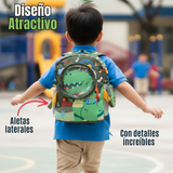 Mochila Escolar Con Estuche 33cm Poliéster Impermeable Dinosaurio Niño