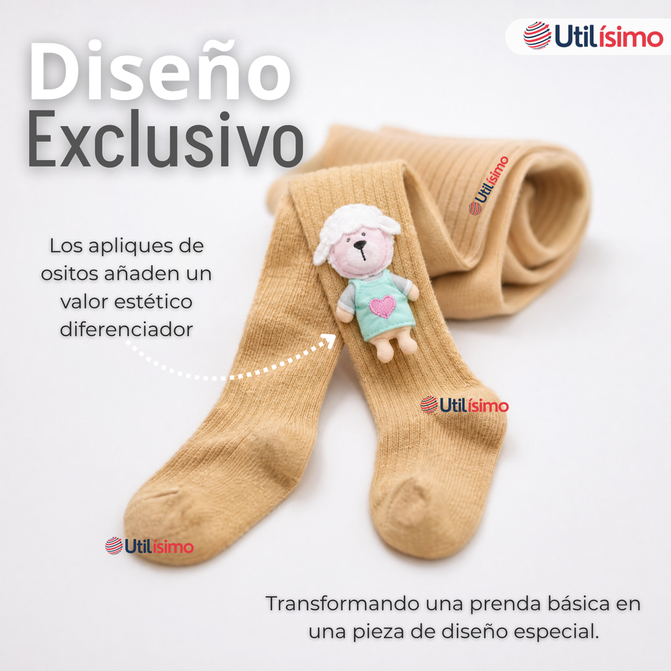 Pack 3 Pantys 3D Osito Tejida Niña Ballerina 78% Algodón Premium Surtidas
