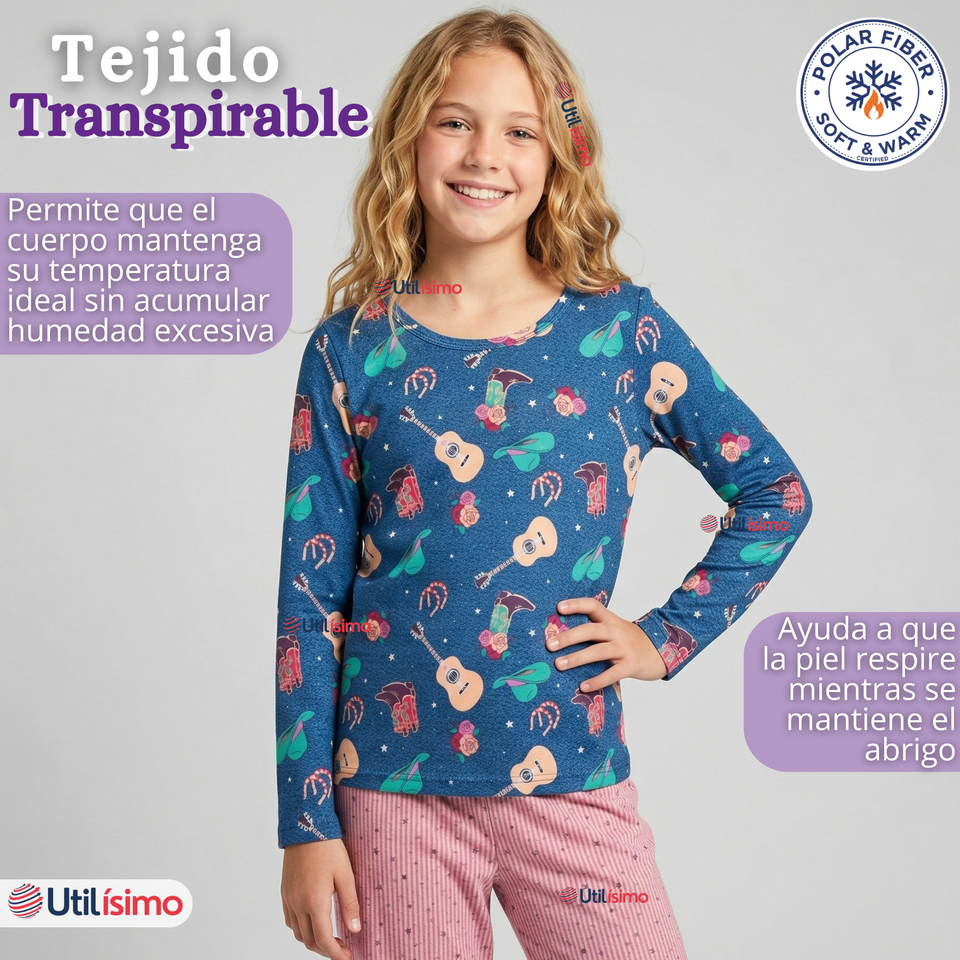 Camiseta Polera Polar Primera Capa Basica Pijama Manga Larga Diseños Surtidos Niña