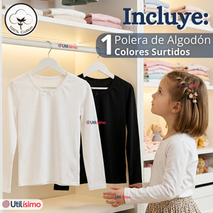 Camiseta Polera Algodón Cuello Redondo Primera Capa Manga Larga Colores Surtidos Niña