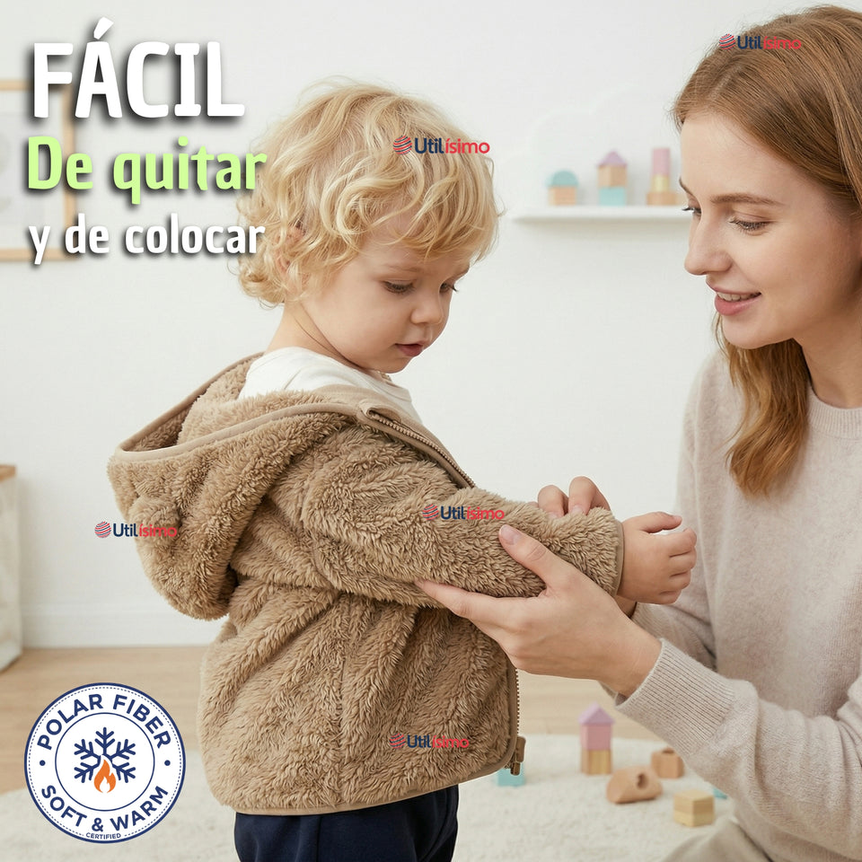 Polerón Con Capucha Forro Polar Bebe Niño Oso Abrigo Invierno