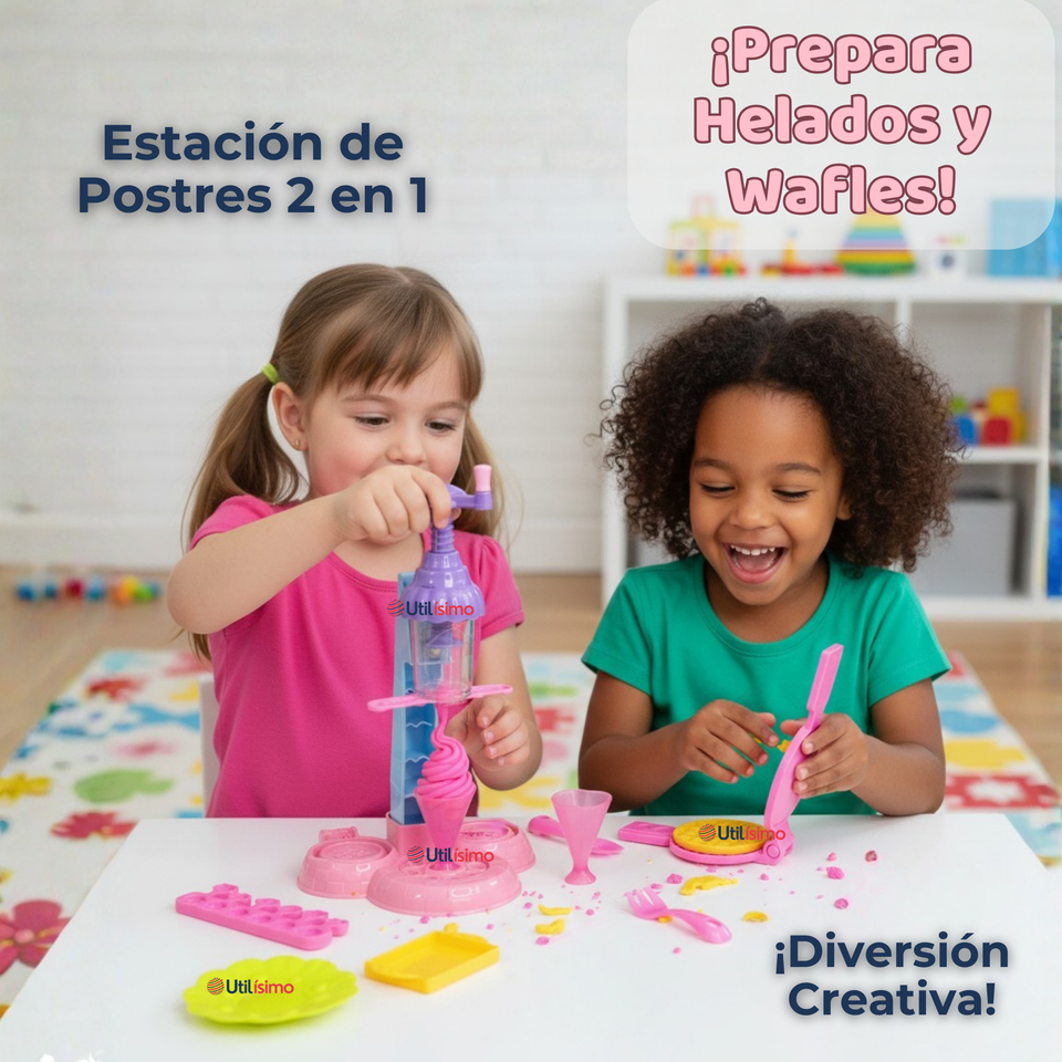 Set Juguete de Heladería y Waflera Creativa con Masas Moldeables Niña