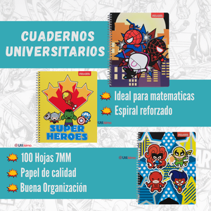 Pack 5 Cuadernos Universitarios Marvel Heroes 100 Hojas Proarte Diseño Surtido