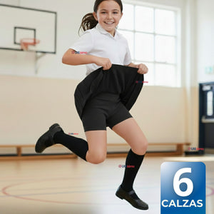 Pack 6 Calzas Cortas Escolar Pata Deportivas Niña Juvenil Color Negro