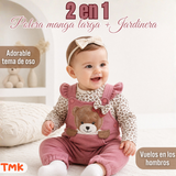 Conjunto 2 Piezas Jardinera Polera Manga Larga 100% Algodón Tedmimak Bebé Niña Jumper