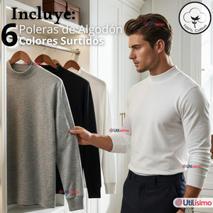 Pack 6 Camisetas Poleras Algodón Primera Capa Cuello Beatle Manga Larga Colores Surtidos Hombre