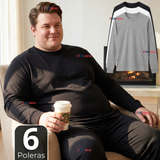 Pack 6 Camisetas Poleras 100% Algodón Basico Manga Larga Primera Capa Hombre