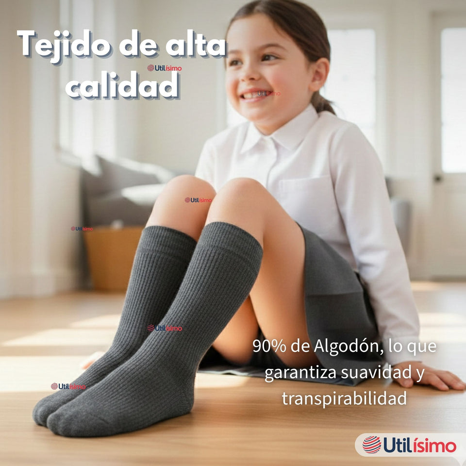Pack 6 Calcetínes Escolares Corto Algodón Gris Niño y Niña