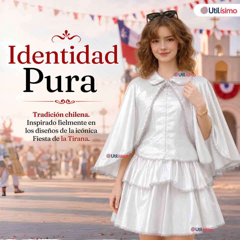 Traje Tirana Diablada Blanco 3 Piezas Juvenil Baile Típico Fiestas Patrias