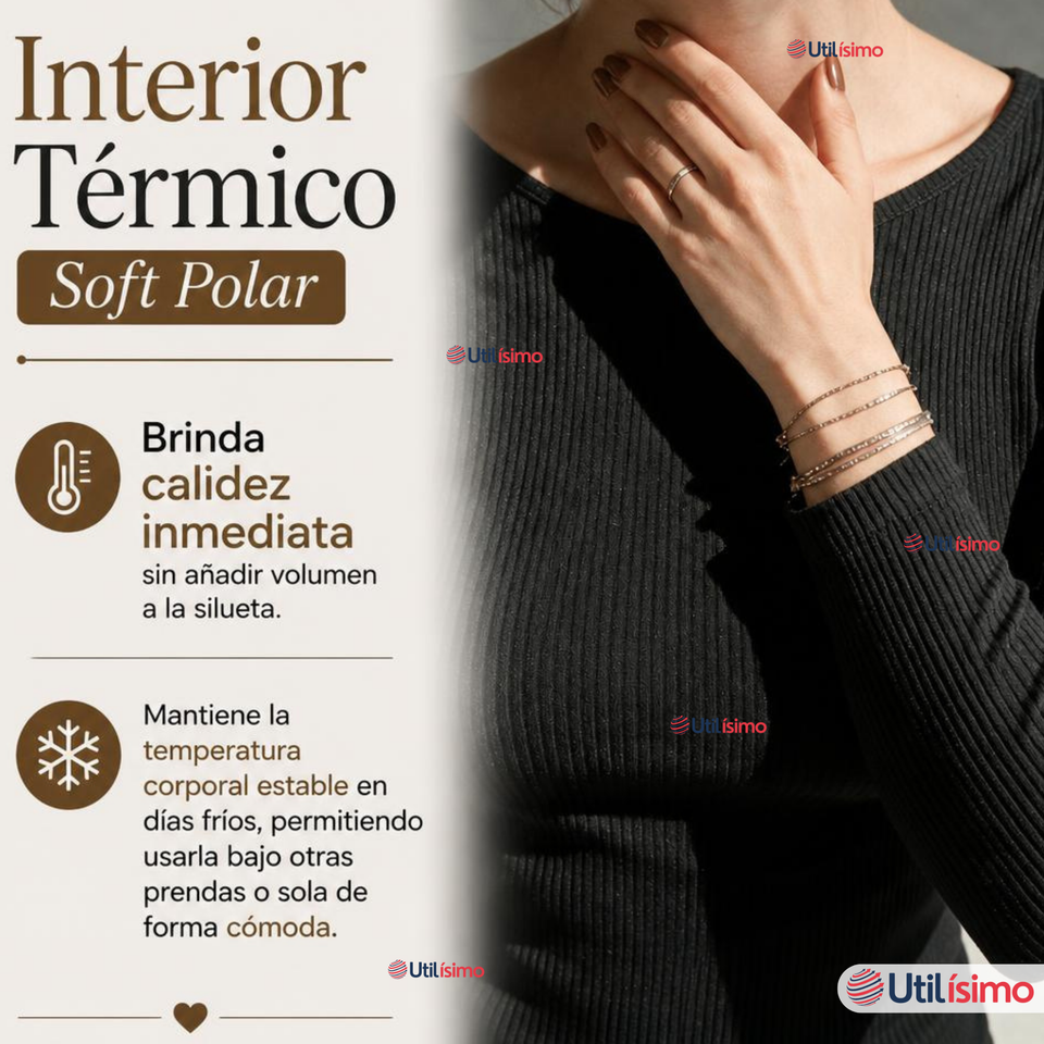 Camiseta Polera Polar Primera Capa Acanalada Reductora Manga Larga Negra Mujer