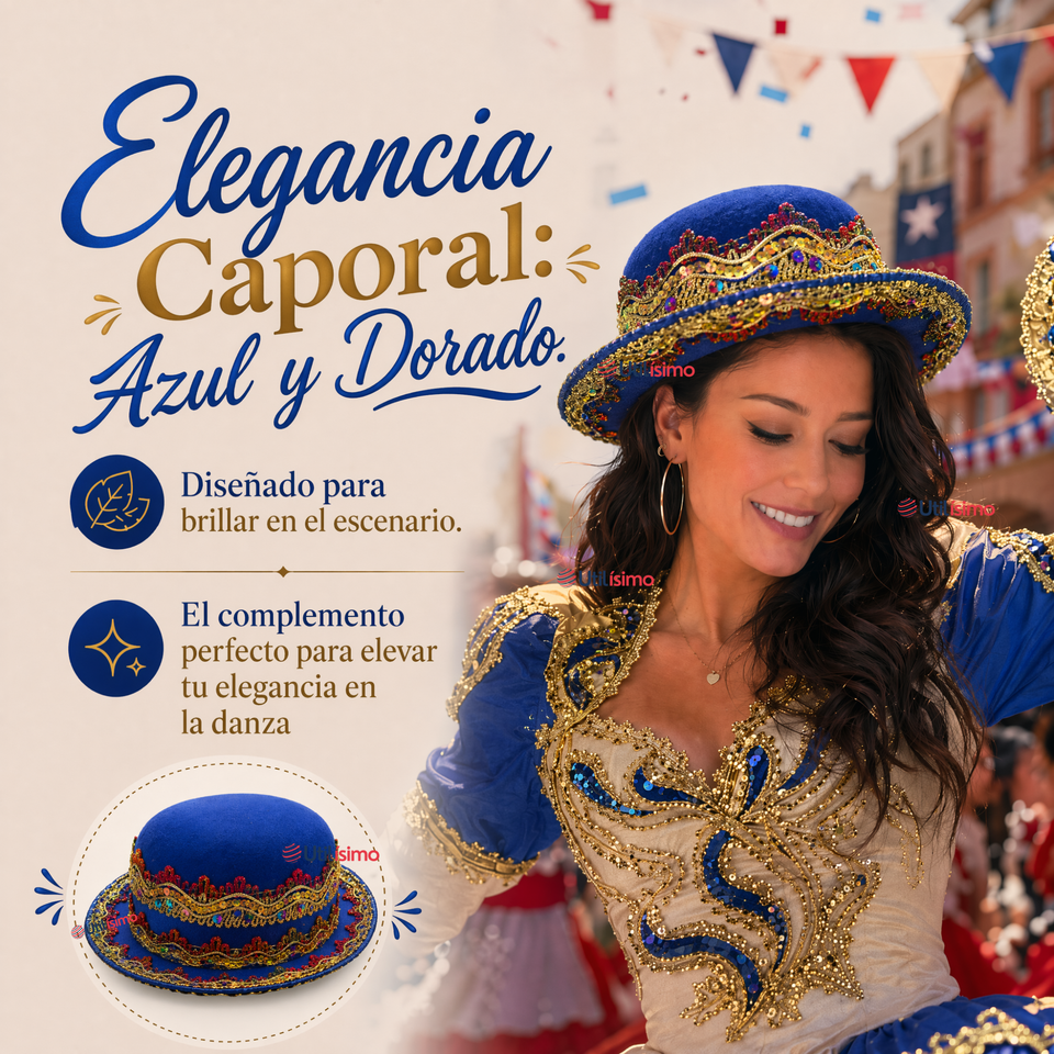 Sombrero Gorro Caporal Mujer Fiestas Patrias Azul Baile Típico