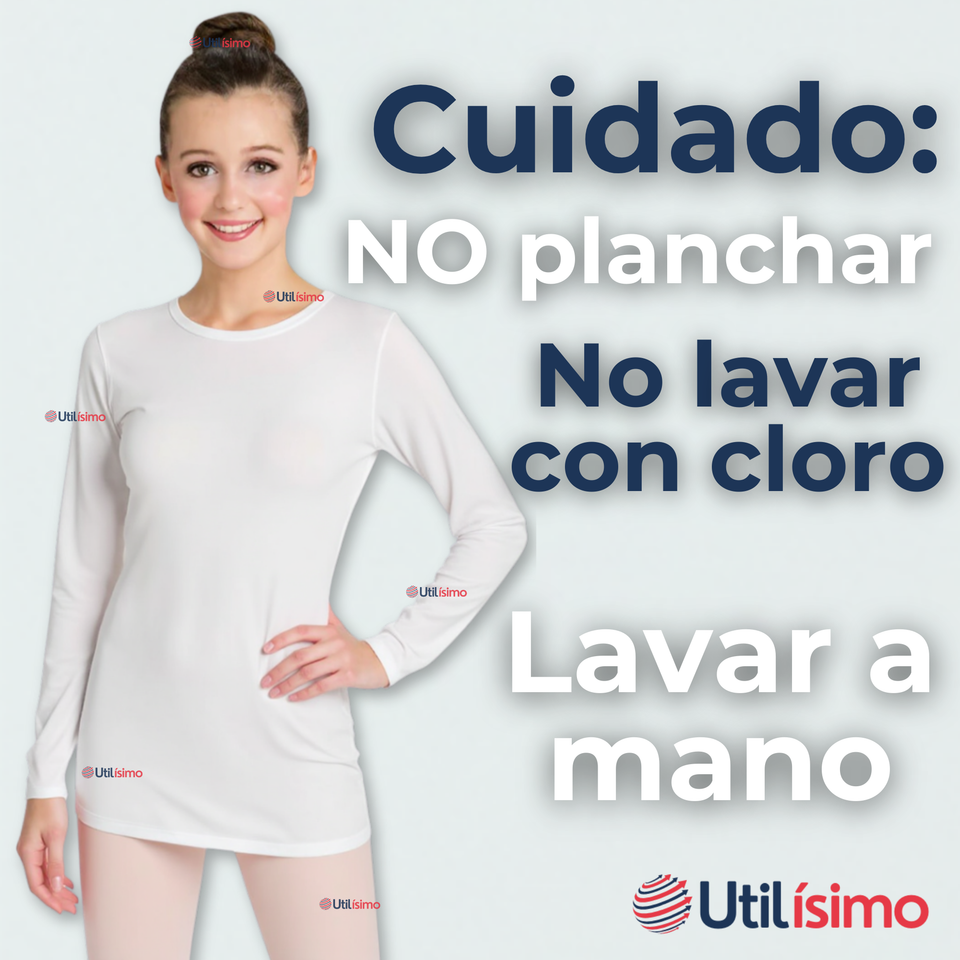 Camiseta De Panty Elástica Transpirable Manga Larga Segunda Piel Niña Nylon Blanco